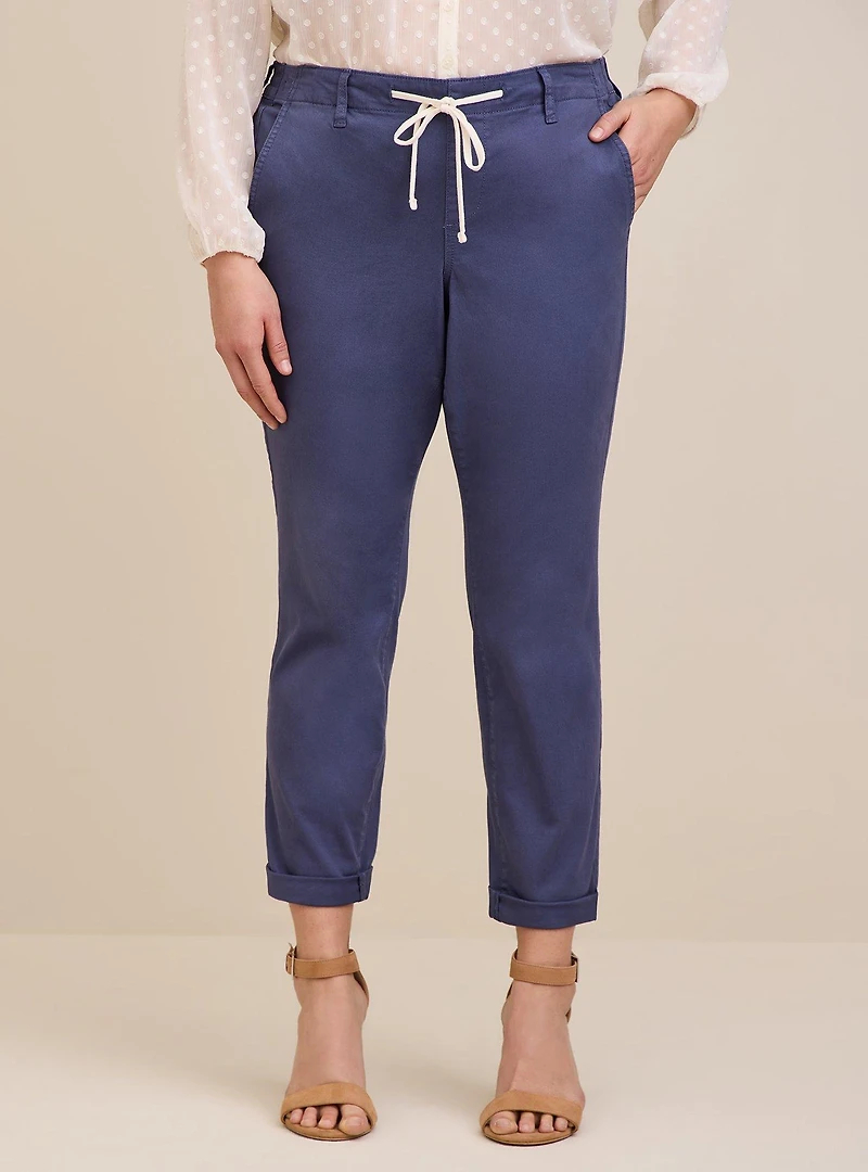 Pull-On Boyfriend Straight Stretch Twill Mid-Rise Pant