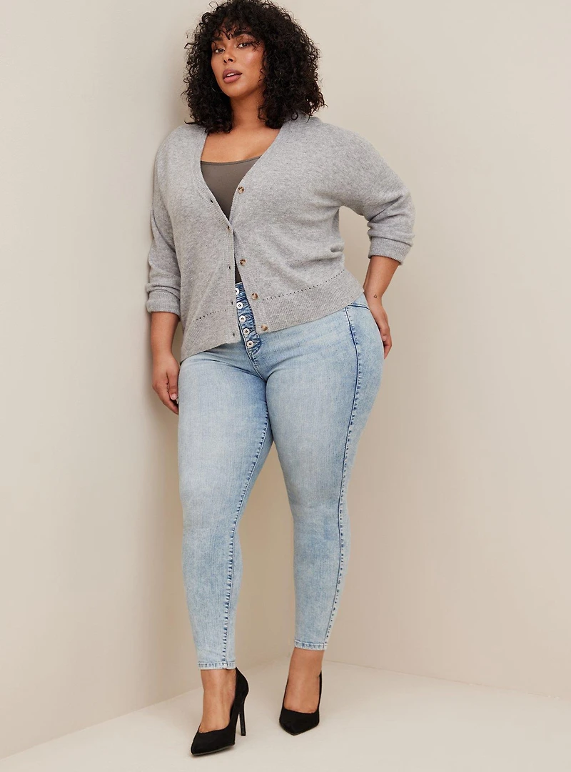 Vegan Cashmere Cardigan V-Neck Drop Shoulder Sweater