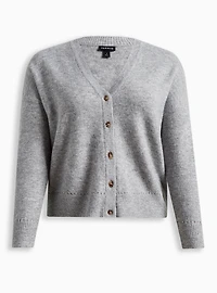 Vegan Cashmere Cardigan V-Neck Drop Shoulder Sweater