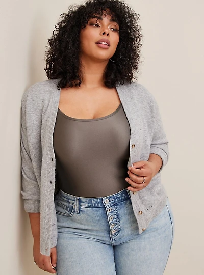 Vegan Cashmere Cardigan V-Neck Drop Shoulder Sweater