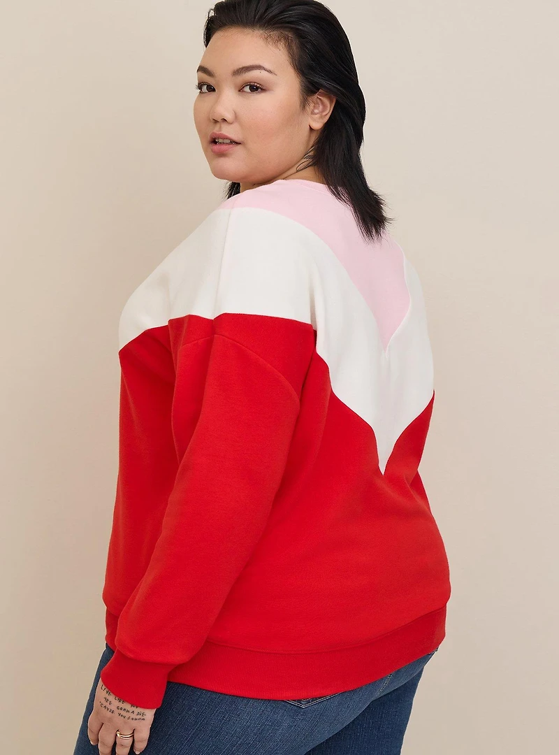 Relaxed Fit Super Soft Fleece Chevron Colorblock Sweatshirt