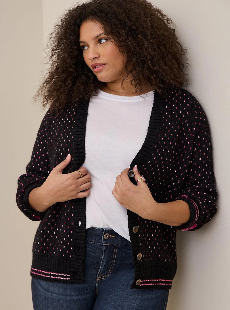 Cardigan Drop Shoulder V-Neck Button Front Sweater
