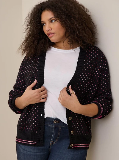 Cardigan Drop Shoulder V-Neck Button Front Sweater