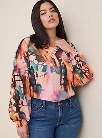 Chiffon Clip Dot Blouson Sleeve Blouse