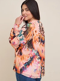 Chiffon Clip Dot Blouson Sleeve Blouse