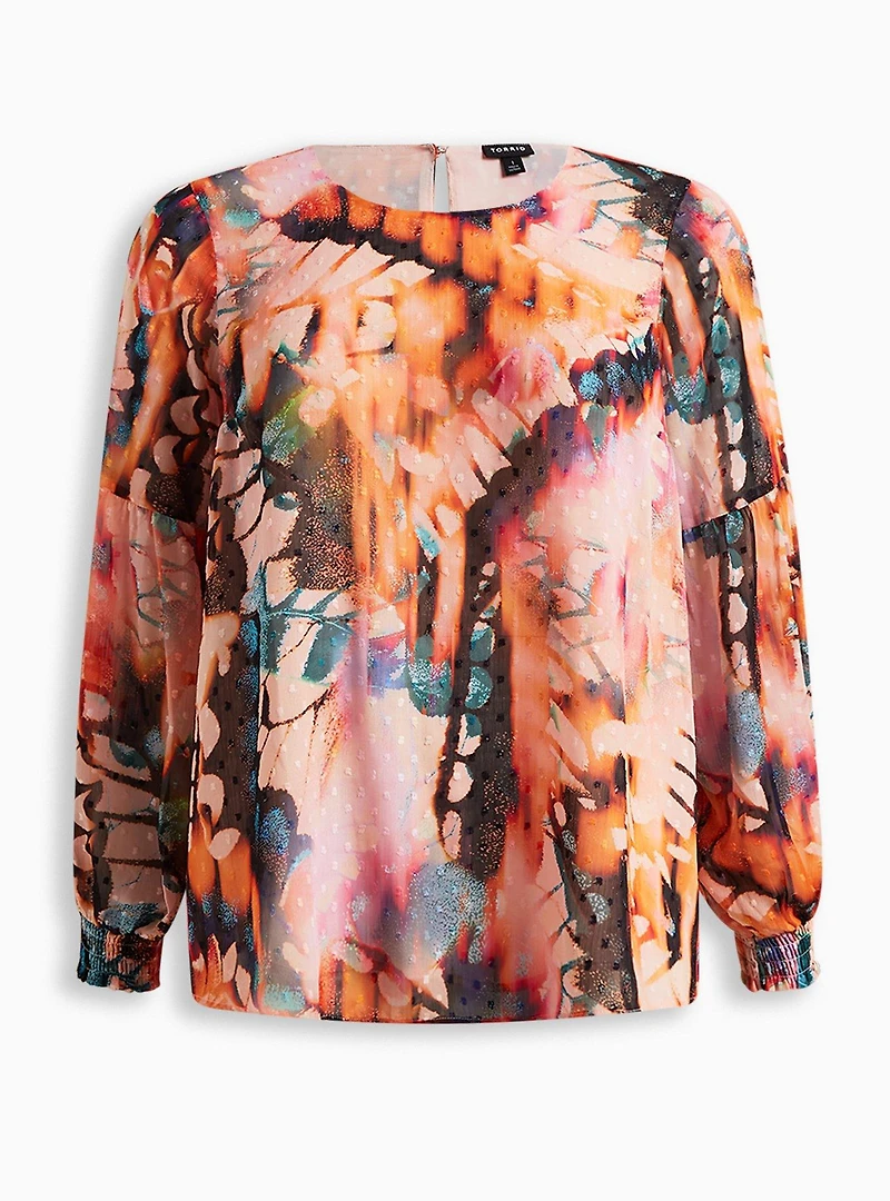 Chiffon Clip Dot Blouson Sleeve Blouse