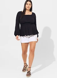Rayon Slub Waist Detail Blouson Sleeve Top