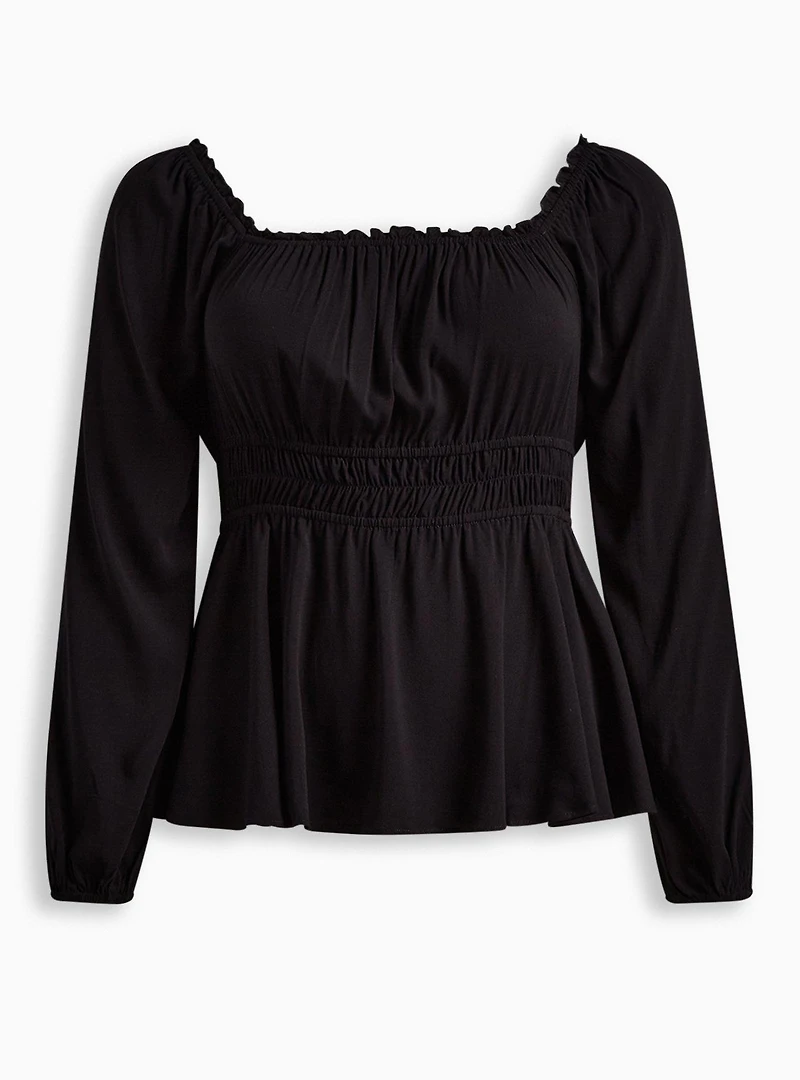 Rayon Slub Waist Detail Blouson Sleeve Top