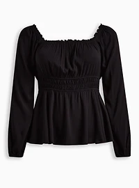 Rayon Slub Waist Detail Blouson Sleeve Top
