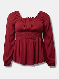 Rayon Slub Waist Detail Blouson Sleeve Top