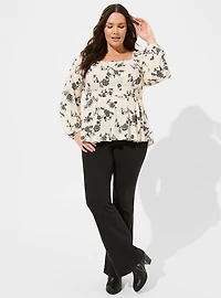 Rayon Slub Waist Detail Blouson Sleeve Top