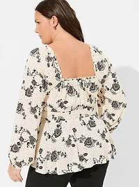 Rayon Slub Waist Detail Blouson Sleeve Top