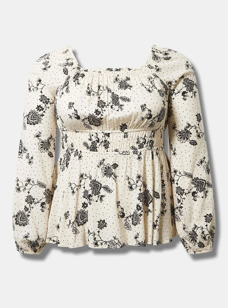 Rayon Slub Waist Detail Blouson Sleeve Top