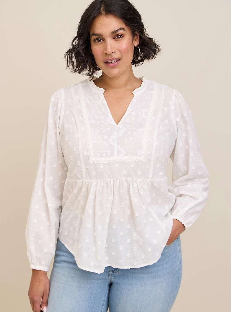 Clip Dot Mixed Eyelet Yoke Detail Top
