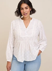 Clip Dot Mixed Eyelet Yoke Detail Top