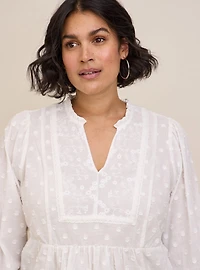 Clip Dot Mixed Eyelet Yoke Detail Top