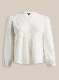 Clip Dot Mixed Eyelet Yoke Detail Top