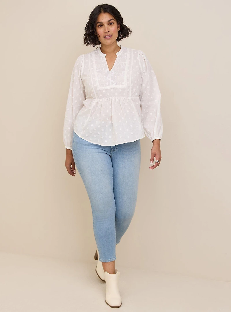 Clip Dot Mixed Eyelet Yoke Detail Top