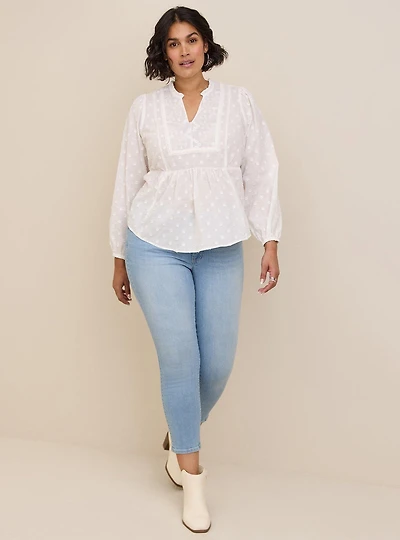 Clip Dot Mixed Eyelet Yoke Detail Top