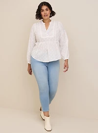 Clip Dot Mixed Eyelet Yoke Detail Top