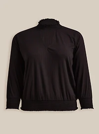 Textured Jersey Choker Neck Smocked Bottom Top