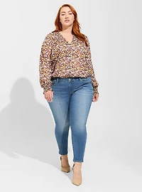 Crinkle Chiffon Smocked Blouson Sleeve Blouse