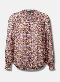 Crinkle Chiffon Smocked Blouson Sleeve Blouse