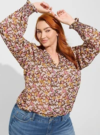 Crinkle Chiffon Smocked Blouson Sleeve Blouse