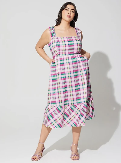 Mini Poplin Tiered Ruffle Strap Dress