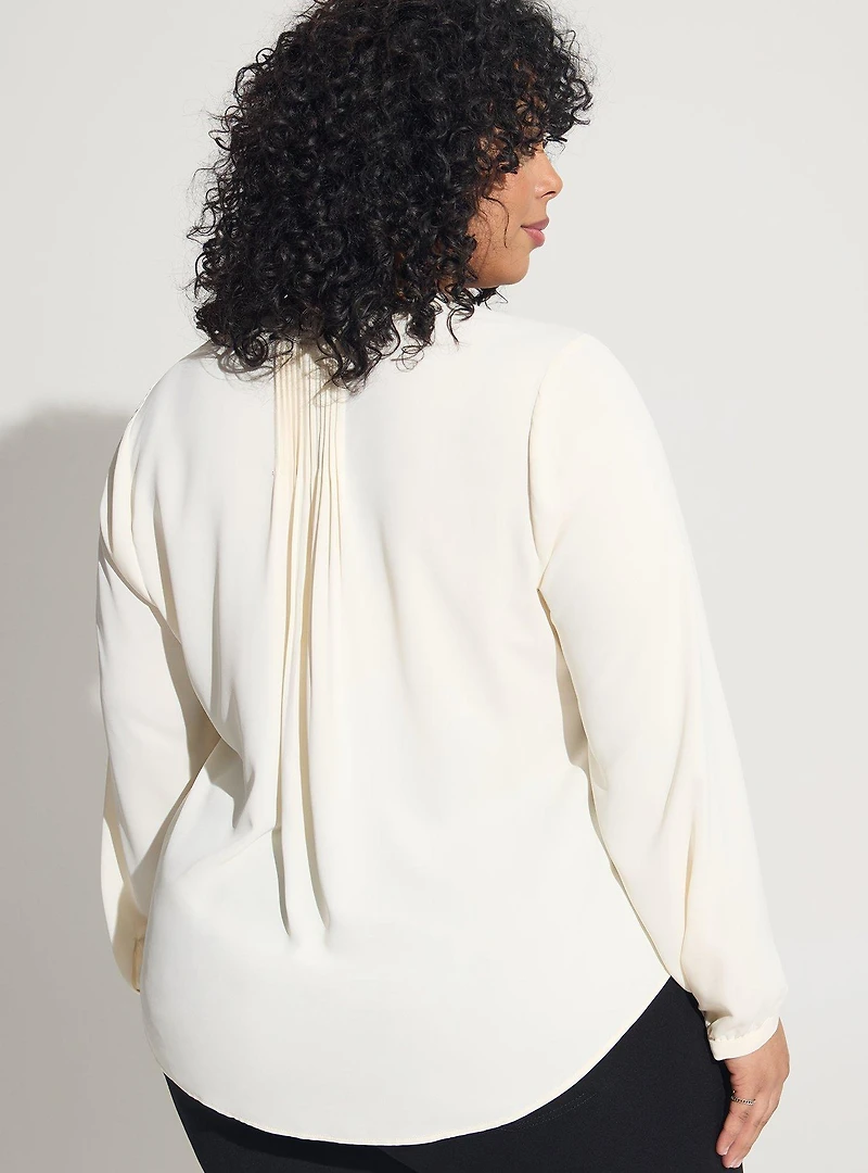 Studio Crepe De Chine Button Front Long Sleeve Blouse