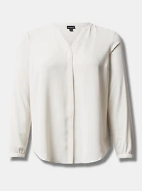 Studio Crepe De Chine Button Front Long Sleeve Blouse