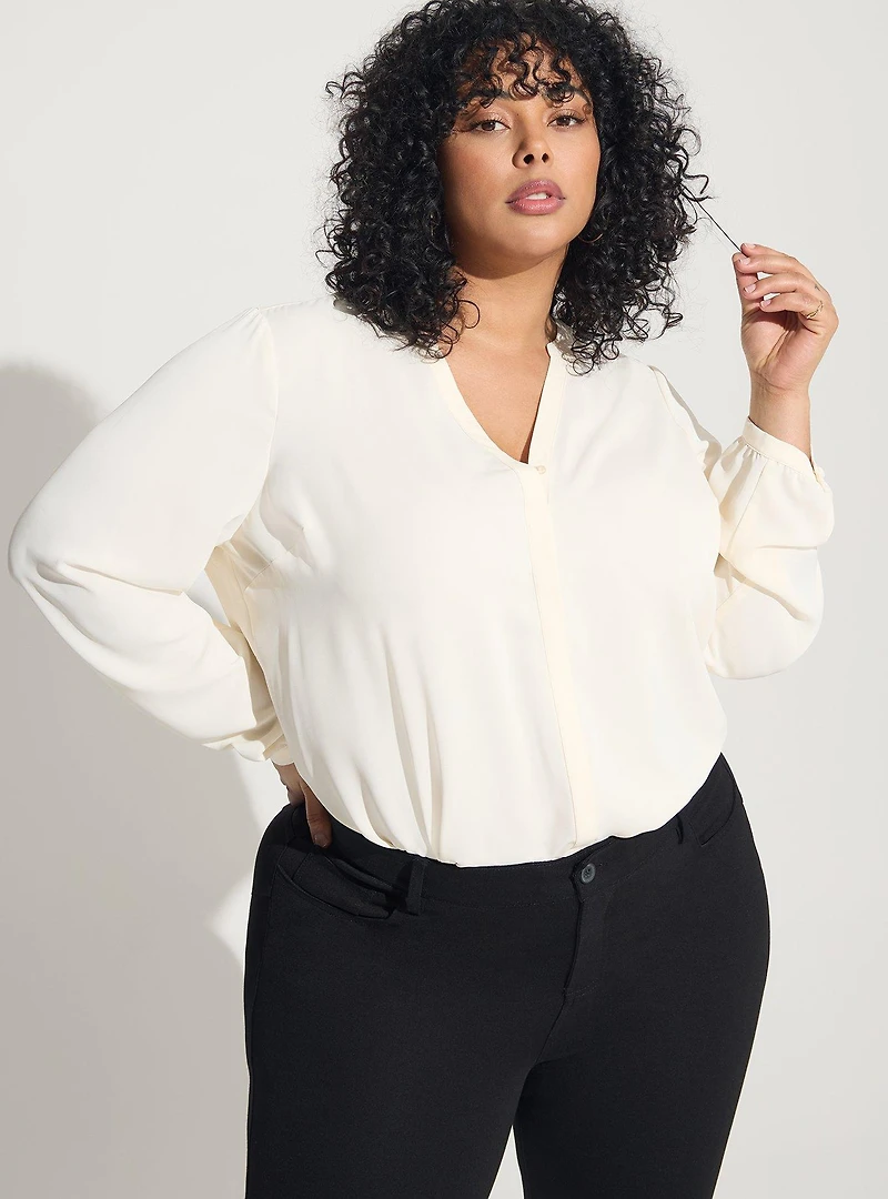 Studio Crepe De Chine Button Front Long Sleeve Blouse