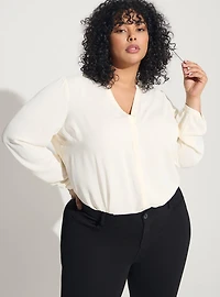Studio Crepe De Chine Button Front Long Sleeve Blouse