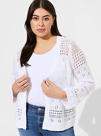 Cardigan Drop Shoulder Open Stitch Cropped Sweater