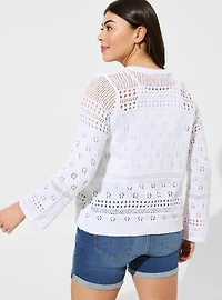 Cardigan Drop Shoulder Open Stitch Cropped Sweater
