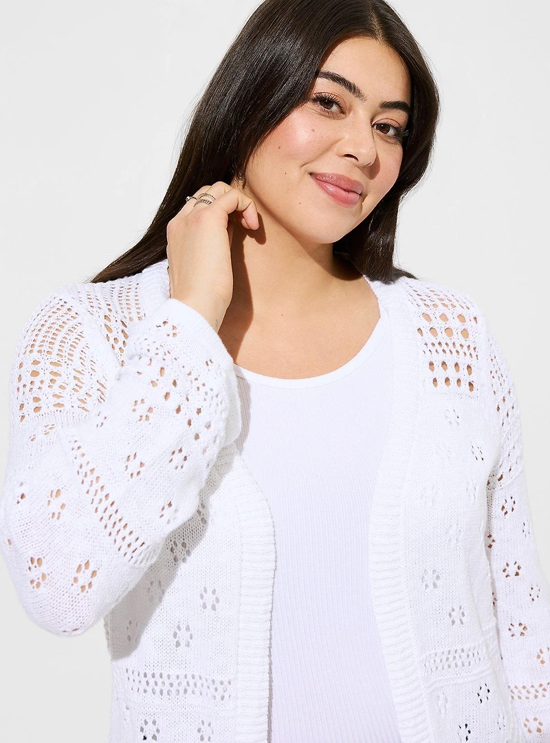 Cardigan Drop Shoulder Open Stitch Cropped Sweater