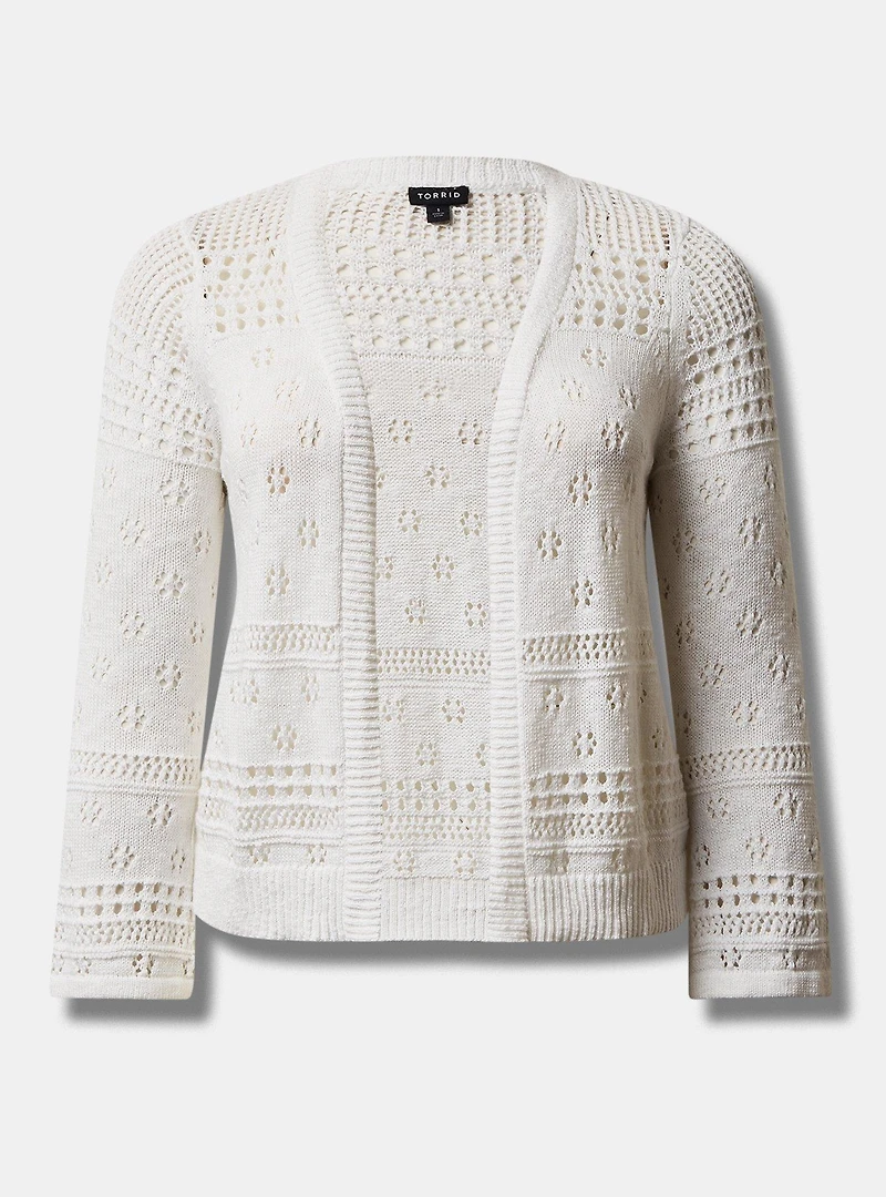 Cardigan Drop Shoulder Open Stitch Cropped Sweater