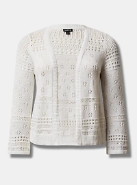 Cardigan Drop Shoulder Open Stitch Cropped Sweater