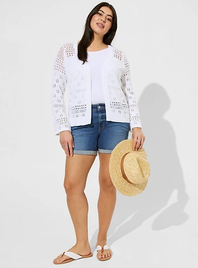 Cardigan Drop Shoulder Open Stitch Cropped Sweater