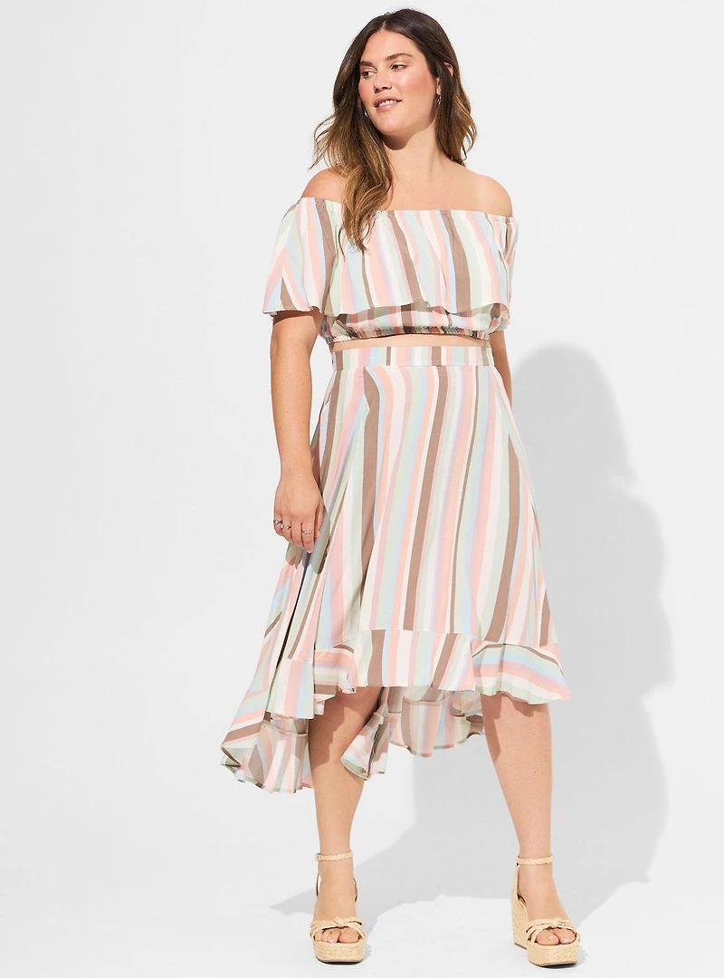 Midi Challis Off Shoulder Hi-Low Skirt Set