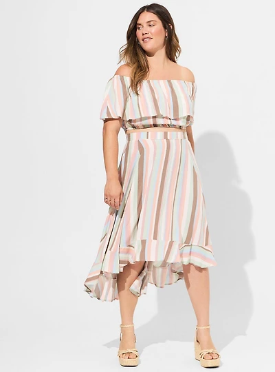 Midi Challis Off Shoulder Hi-Low Skirt Set