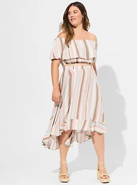 Midi Challis Off Shoulder Hi-Low Skirt Set
