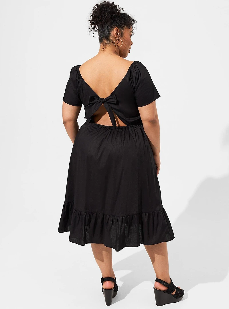 Midi Poplin Sheer Waist Dress