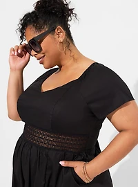 Midi Poplin Sheer Waist Dress