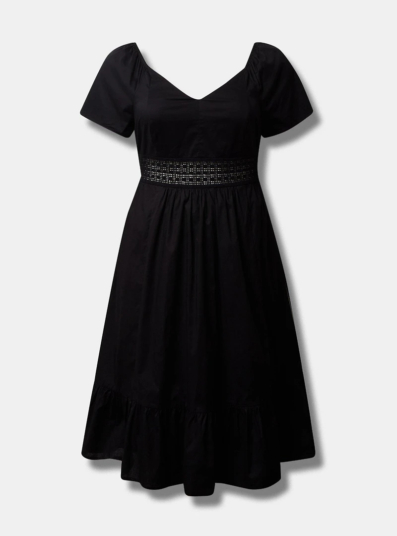 Midi Poplin Sheer Waist Dress