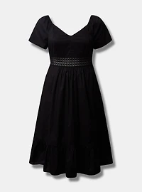 Midi Poplin Sheer Waist Dress