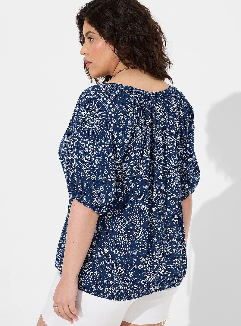 Washable Crinkle Gauze Blouson Short Sleeve Crop Top