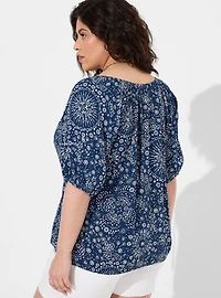 Washable Crinkle Gauze Blouson Short Sleeve Crop Top