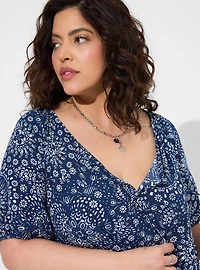 Washable Crinkle Gauze Blouson Short Sleeve Crop Top