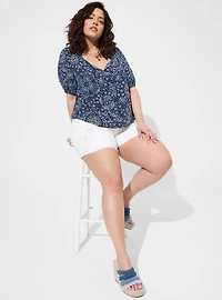 Washable Crinkle Gauze Blouson Short Sleeve Crop Top